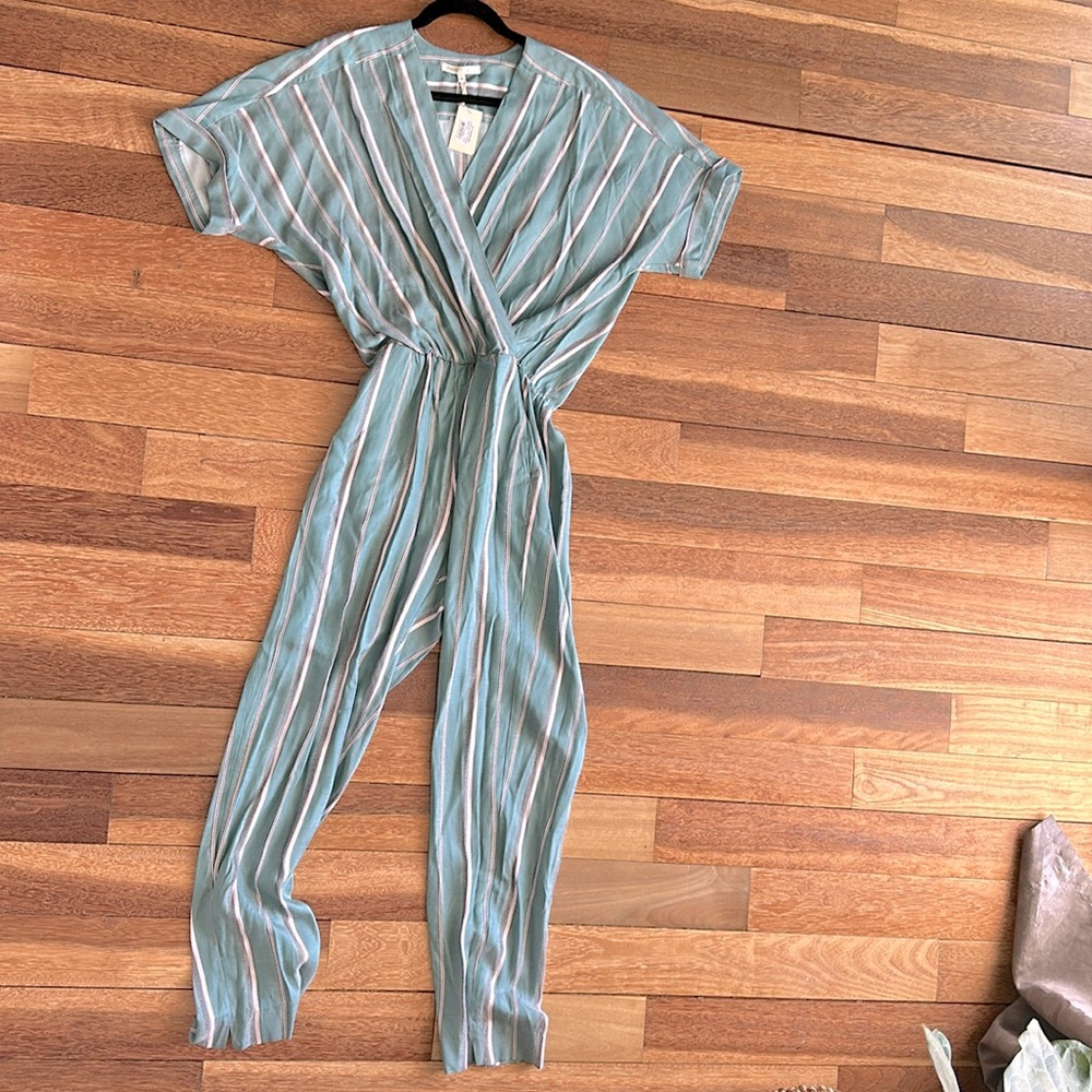 BRAND NEW WITH TAGS MAJE GREEN LINEN JUMPSUIT SIZE 38(FR)